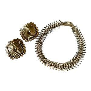 Vintage Germany MCM Modern Brutalist Swirl Earrings Spiky Link Bracelet Set